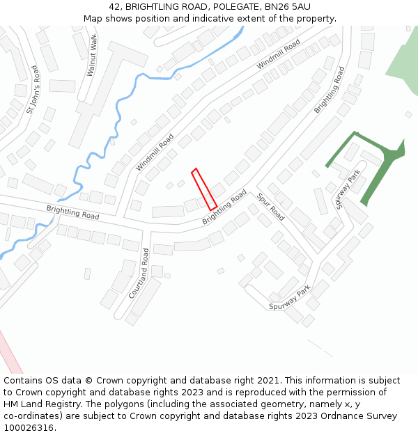 42, BRIGHTLING ROAD, POLEGATE, BN26 5AU: Location map and indicative extent of plot