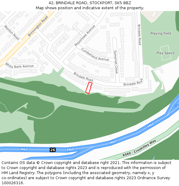 42, BRINDALE ROAD, STOCKPORT, SK5 8BZ: Location map and indicative extent of plot