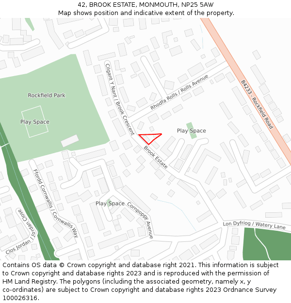 42, BROOK ESTATE, MONMOUTH, NP25 5AW: Location map and indicative extent of plot