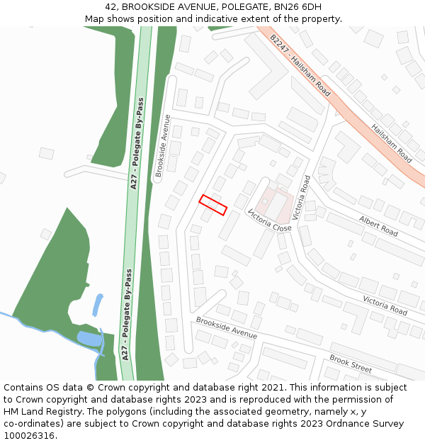 42, BROOKSIDE AVENUE, POLEGATE, BN26 6DH: Location map and indicative extent of plot