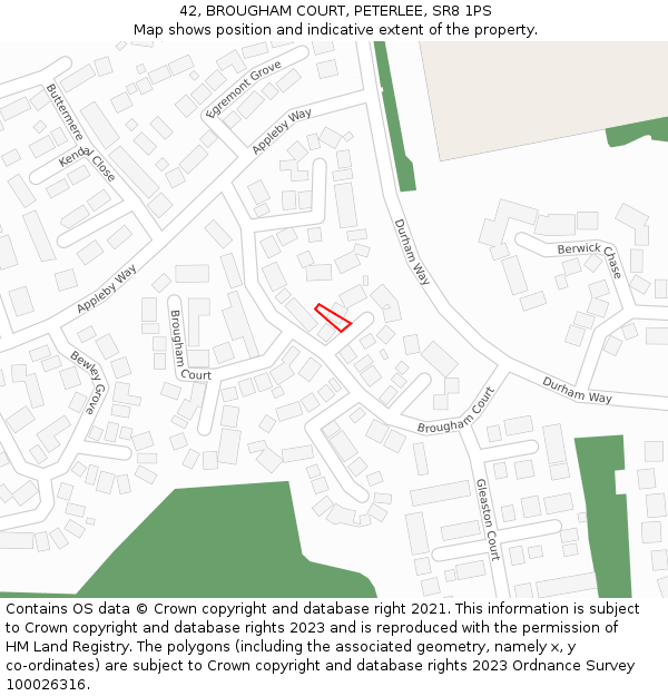 42, BROUGHAM COURT, PETERLEE, SR8 1PS: Location map and indicative extent of plot