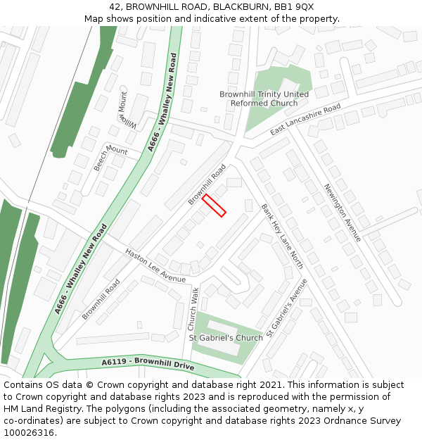 42, BROWNHILL ROAD, BLACKBURN, BB1 9QX: Location map and indicative extent of plot