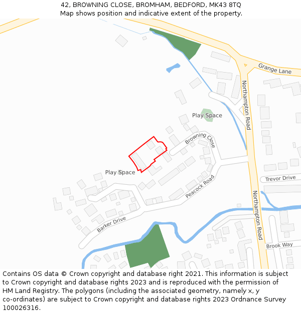 42, BROWNING CLOSE, BROMHAM, BEDFORD, MK43 8TQ: Location map and indicative extent of plot