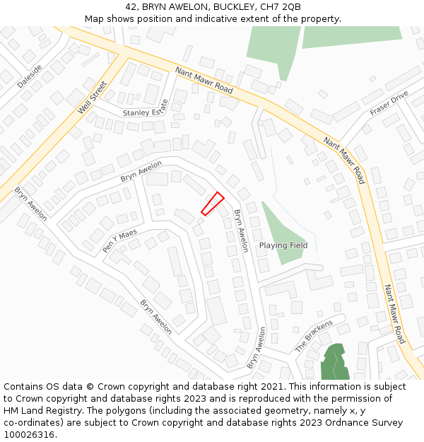 42, BRYN AWELON, BUCKLEY, CH7 2QB: Location map and indicative extent of plot