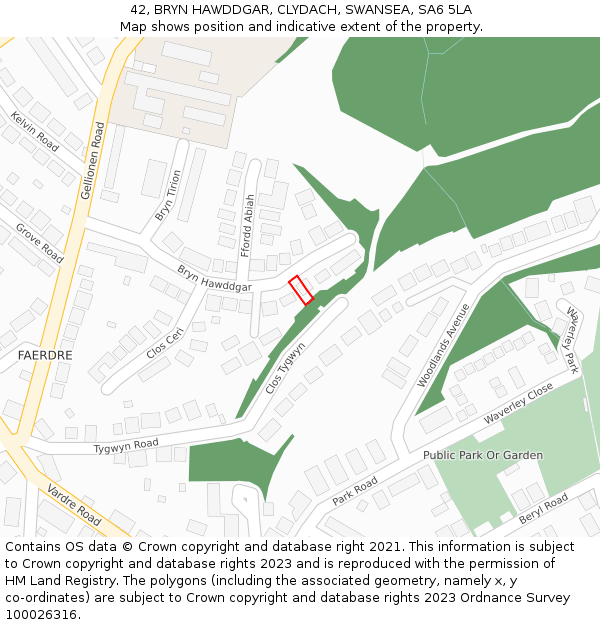 42, BRYN HAWDDGAR, CLYDACH, SWANSEA, SA6 5LA: Location map and indicative extent of plot