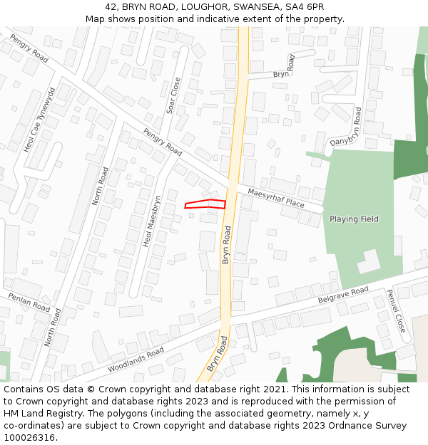 42, BRYN ROAD, LOUGHOR, SWANSEA, SA4 6PR: Location map and indicative extent of plot