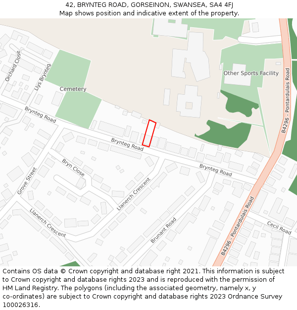 42, BRYNTEG ROAD, GORSEINON, SWANSEA, SA4 4FJ: Location map and indicative extent of plot