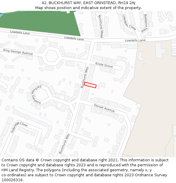42, BUCKHURST WAY, EAST GRINSTEAD, RH19 2AJ: Location map and indicative extent of plot