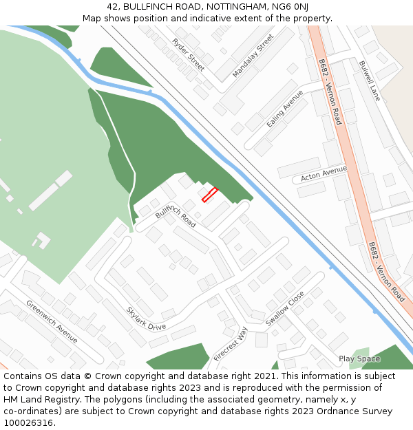 42, BULLFINCH ROAD, NOTTINGHAM, NG6 0NJ: Location map and indicative extent of plot