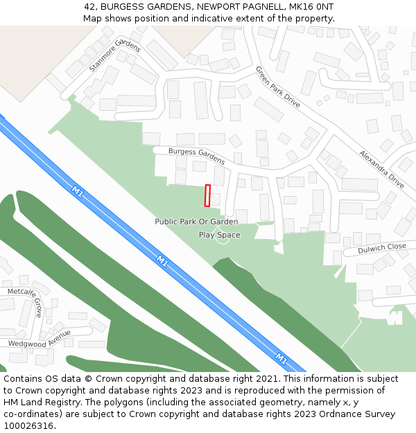 42, BURGESS GARDENS, NEWPORT PAGNELL, MK16 0NT: Location map and indicative extent of plot