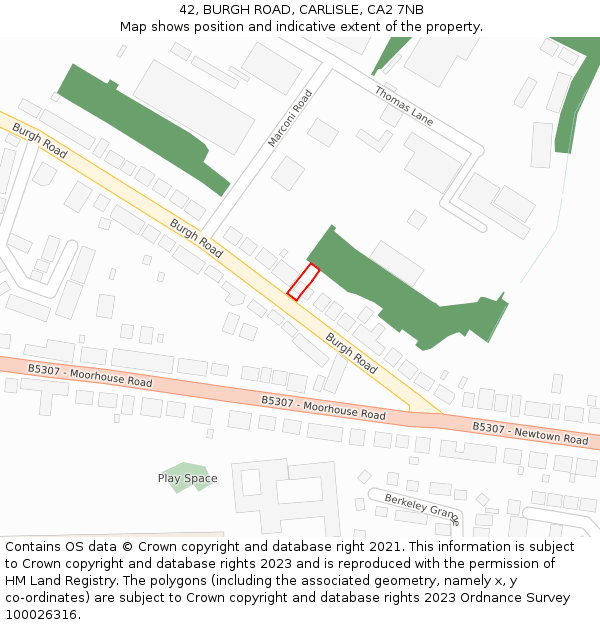 42, BURGH ROAD, CARLISLE, CA2 7NB: Location map and indicative extent of plot