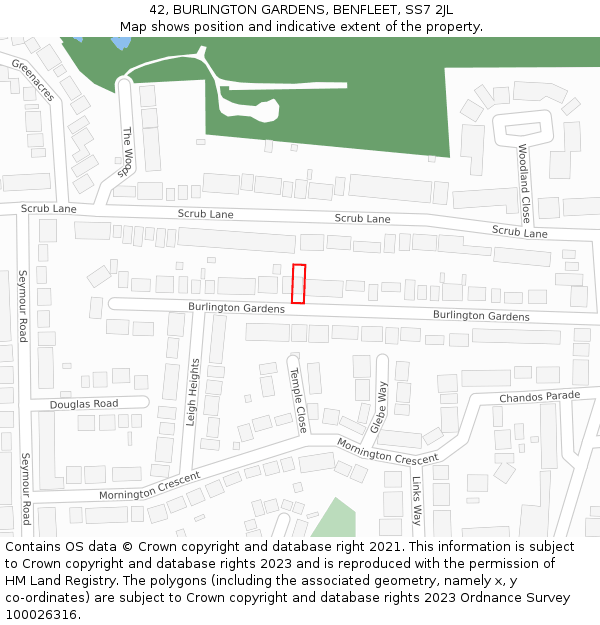 42, BURLINGTON GARDENS, BENFLEET, SS7 2JL: Location map and indicative extent of plot