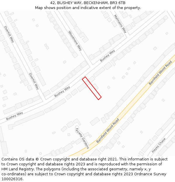 42, BUSHEY WAY, BECKENHAM, BR3 6TB: Location map and indicative extent of plot