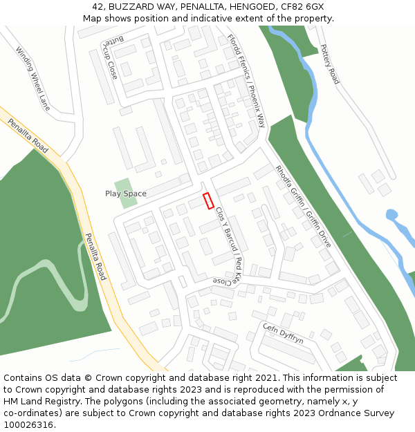 42, BUZZARD WAY, PENALLTA, HENGOED, CF82 6GX: Location map and indicative extent of plot