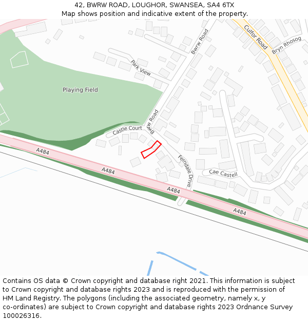 42, BWRW ROAD, LOUGHOR, SWANSEA, SA4 6TX: Location map and indicative extent of plot