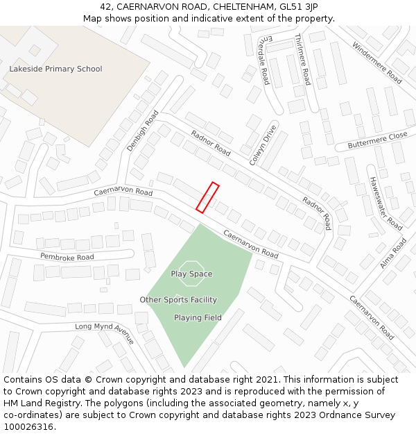 42, CAERNARVON ROAD, CHELTENHAM, GL51 3JP: Location map and indicative extent of plot