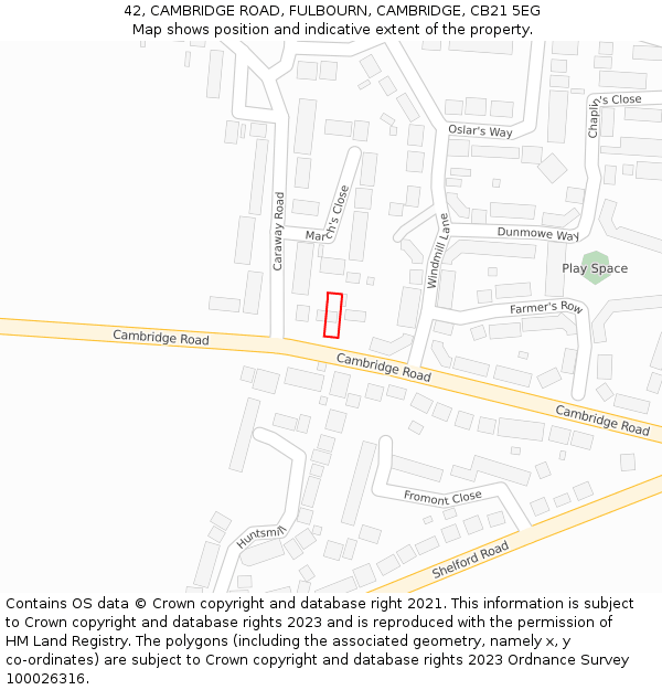 42, CAMBRIDGE ROAD, FULBOURN, CAMBRIDGE, CB21 5EG: Location map and indicative extent of plot