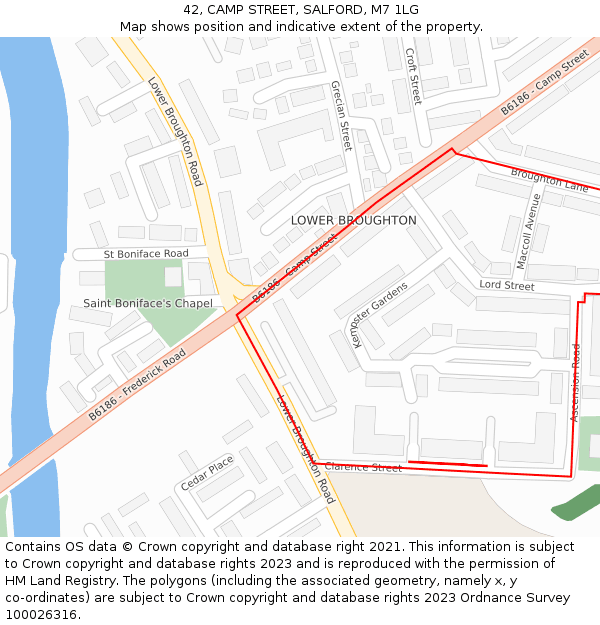 42, CAMP STREET, SALFORD, M7 1LG: Location map and indicative extent of plot