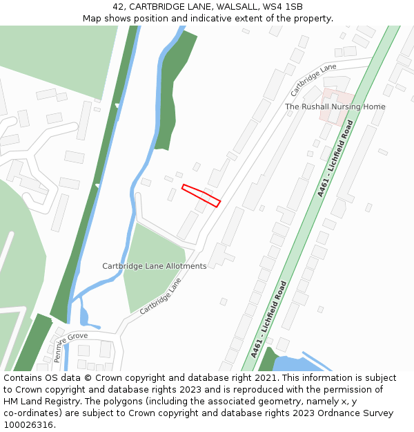 42, CARTBRIDGE LANE, WALSALL, WS4 1SB: Location map and indicative extent of plot