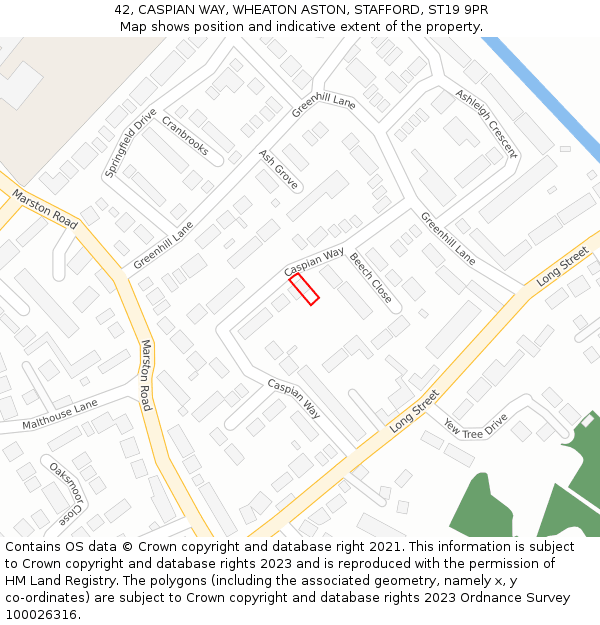 42, CASPIAN WAY, WHEATON ASTON, STAFFORD, ST19 9PR: Location map and indicative extent of plot