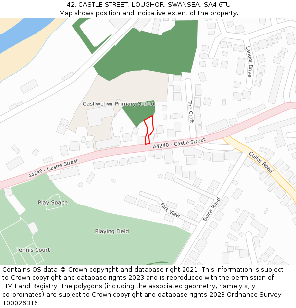 42, CASTLE STREET, LOUGHOR, SWANSEA, SA4 6TU: Location map and indicative extent of plot