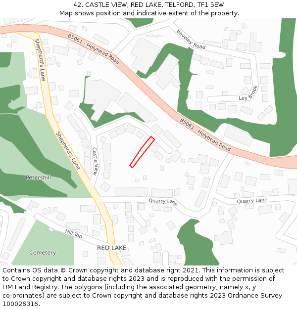 42, CASTLE VIEW, RED LAKE, TELFORD, TF1 5EW: Location map and indicative extent of plot
