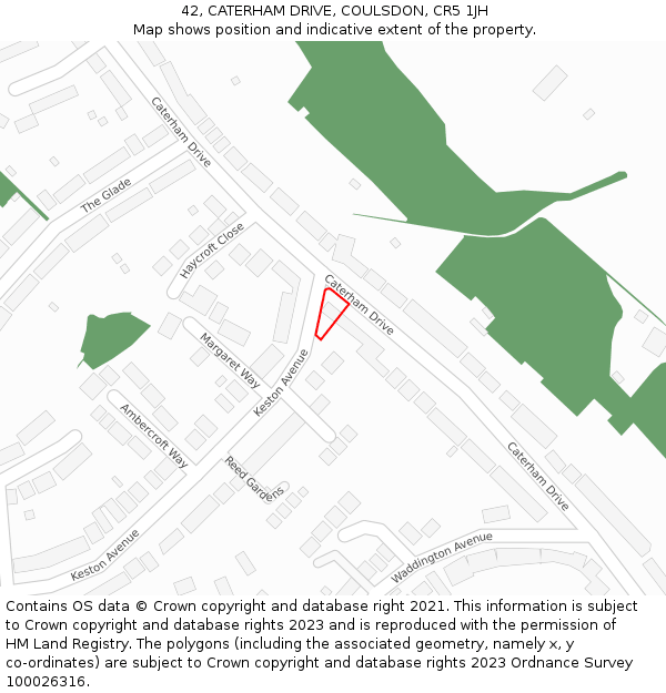 42, CATERHAM DRIVE, COULSDON, CR5 1JH: Location map and indicative extent of plot