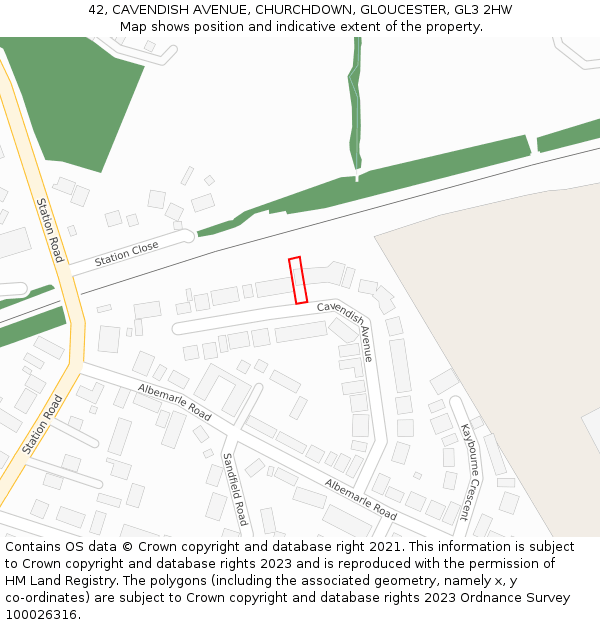 42, CAVENDISH AVENUE, CHURCHDOWN, GLOUCESTER, GL3 2HW: Location map and indicative extent of plot