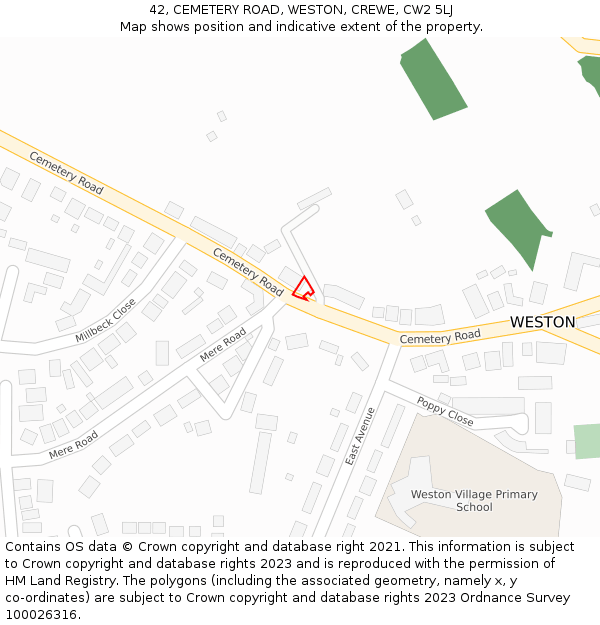 42, CEMETERY ROAD, WESTON, CREWE, CW2 5LJ: Location map and indicative extent of plot