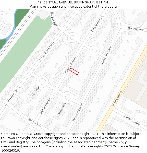 42, CENTRAL AVENUE, BIRMINGHAM, B31 4HU: Location map and indicative extent of plot