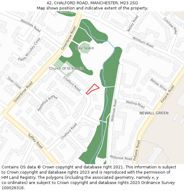 42, CHALFORD ROAD, MANCHESTER, M23 2SG: Location map and indicative extent of plot