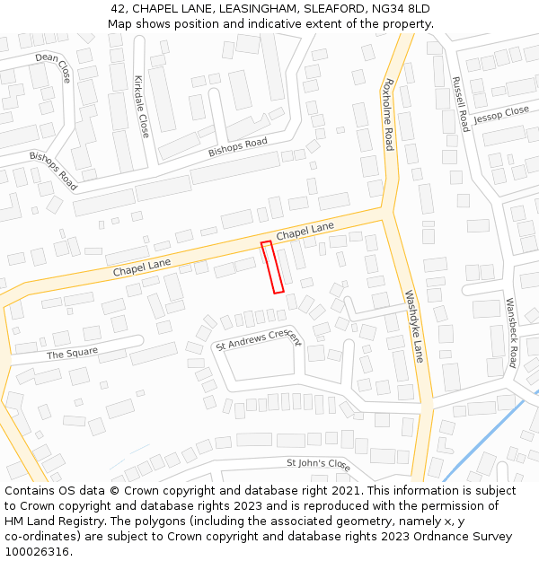 42, CHAPEL LANE, LEASINGHAM, SLEAFORD, NG34 8LD: Location map and indicative extent of plot