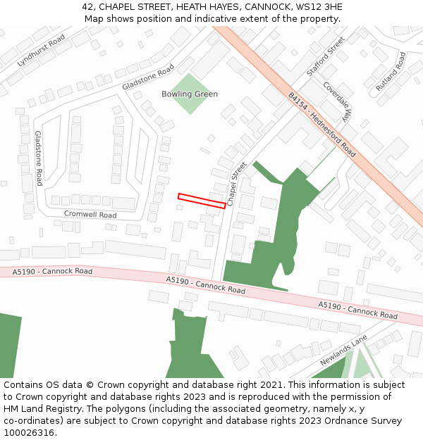 42, CHAPEL STREET, HEATH HAYES, CANNOCK, WS12 3HE: Location map and indicative extent of plot