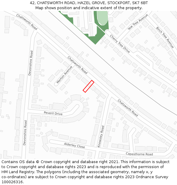 42, CHATSWORTH ROAD, HAZEL GROVE, STOCKPORT, SK7 6BT: Location map and indicative extent of plot