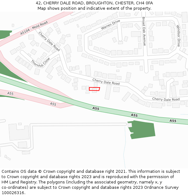 42, CHERRY DALE ROAD, BROUGHTON, CHESTER, CH4 0FA: Location map and indicative extent of plot