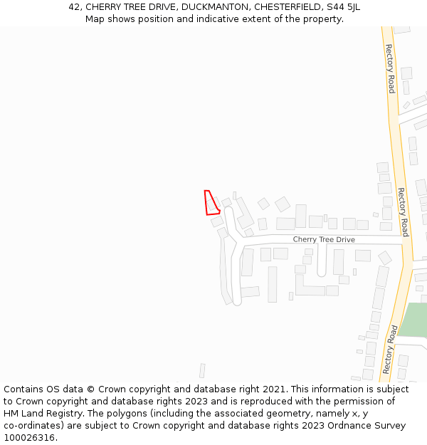 42, CHERRY TREE DRIVE, DUCKMANTON, CHESTERFIELD, S44 5JL: Location map and indicative extent of plot