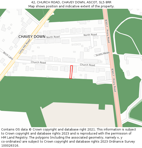 42, CHURCH ROAD, CHAVEY DOWN, ASCOT, SL5 8RR: Location map and indicative extent of plot