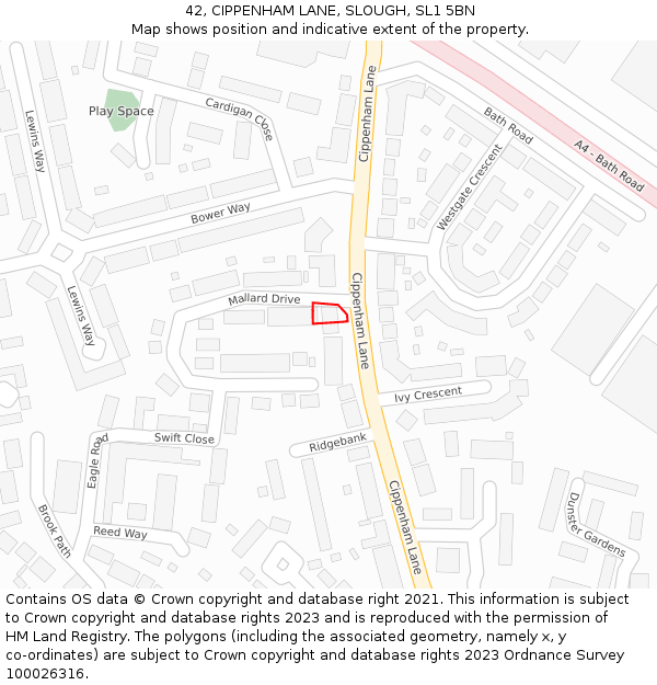 42, CIPPENHAM LANE, SLOUGH, SL1 5BN: Location map and indicative extent of plot