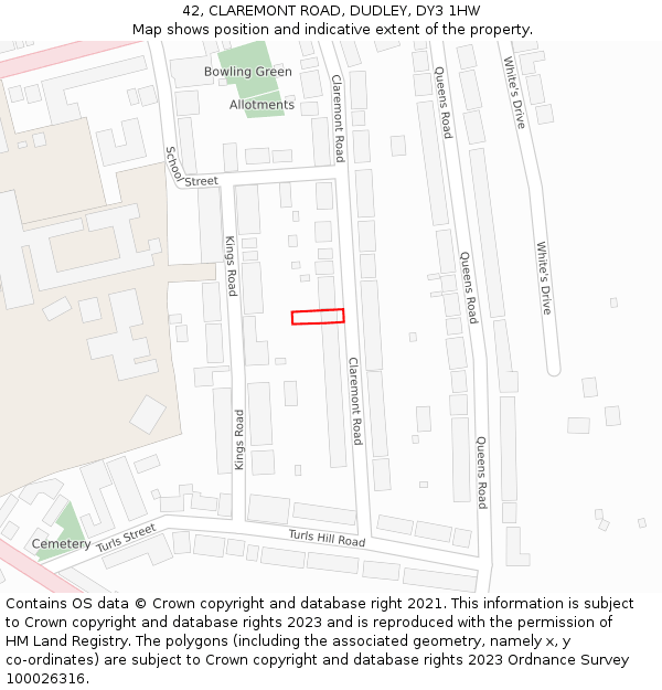 42, CLAREMONT ROAD, DUDLEY, DY3 1HW: Location map and indicative extent of plot