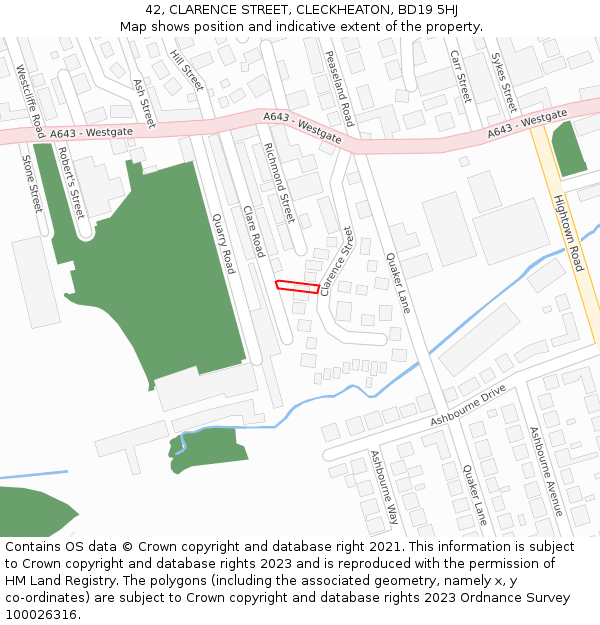 42, CLARENCE STREET, CLECKHEATON, BD19 5HJ: Location map and indicative extent of plot