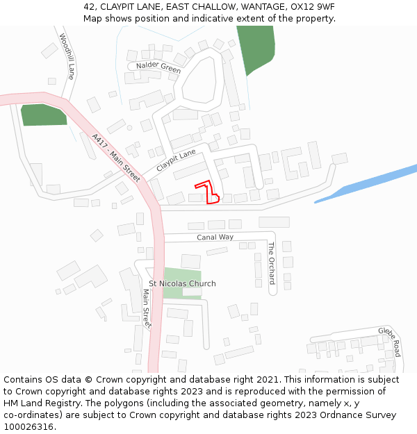 42, CLAYPIT LANE, EAST CHALLOW, WANTAGE, OX12 9WF: Location map and indicative extent of plot
