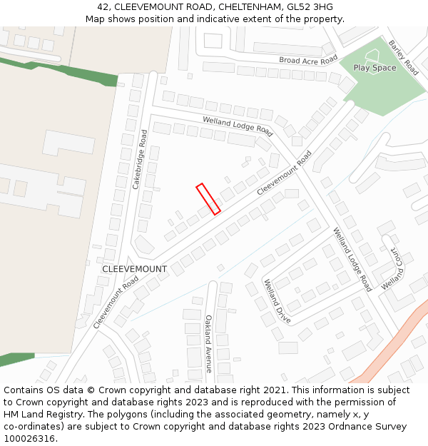 42, CLEEVEMOUNT ROAD, CHELTENHAM, GL52 3HG: Location map and indicative extent of plot