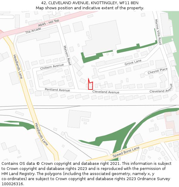 42, CLEVELAND AVENUE, KNOTTINGLEY, WF11 8EN: Location map and indicative extent of plot