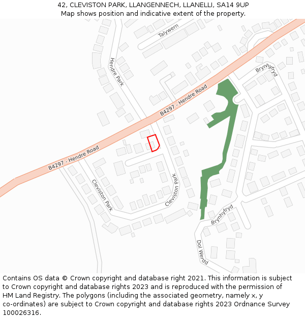 42, CLEVISTON PARK, LLANGENNECH, LLANELLI, SA14 9UP: Location map and indicative extent of plot