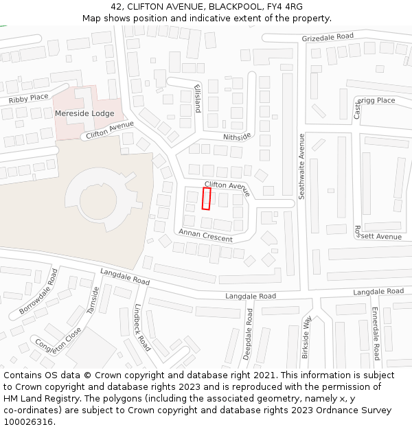 42, CLIFTON AVENUE, BLACKPOOL, FY4 4RG: Location map and indicative extent of plot