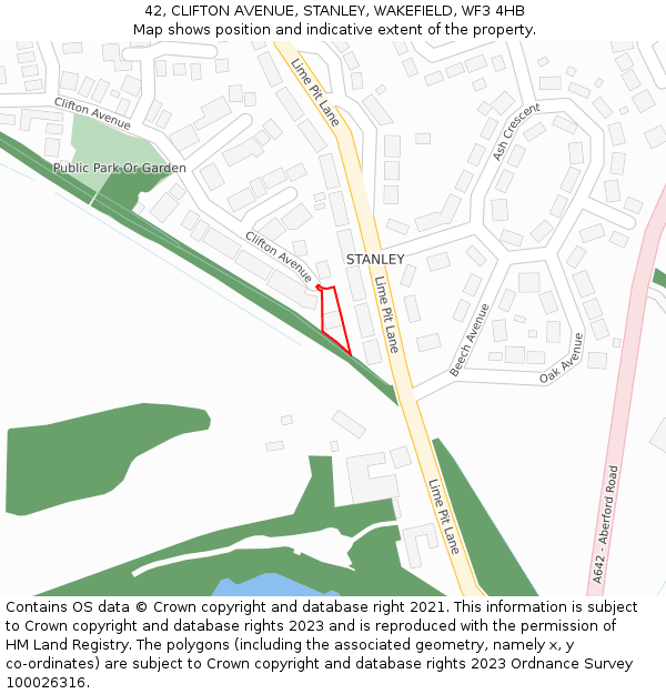 42, CLIFTON AVENUE, STANLEY, WAKEFIELD, WF3 4HB: Location map and indicative extent of plot