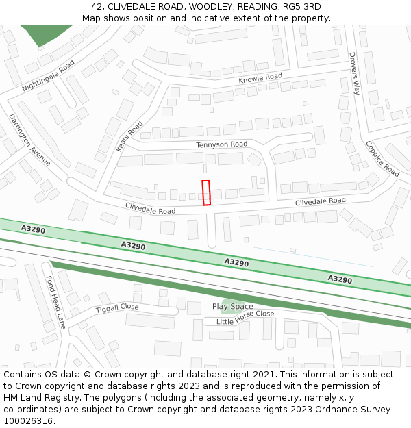 42, CLIVEDALE ROAD, WOODLEY, READING, RG5 3RD: Location map and indicative extent of plot