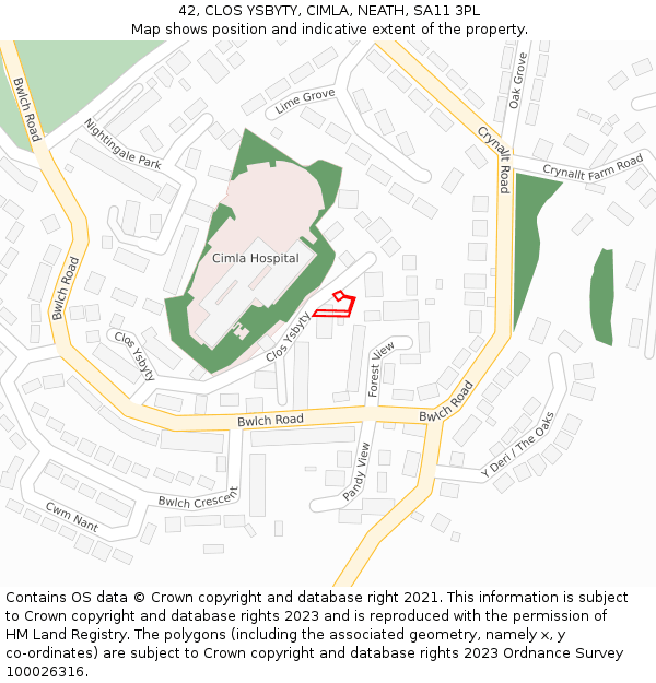 42, CLOS YSBYTY, CIMLA, NEATH, SA11 3PL: Location map and indicative extent of plot