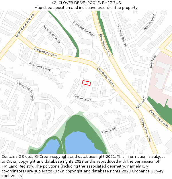 42, CLOVER DRIVE, POOLE, BH17 7US: Location map and indicative extent of plot