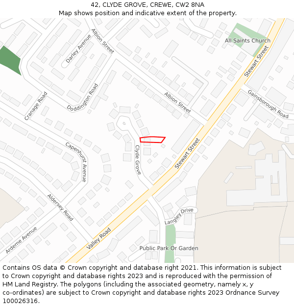 42, CLYDE GROVE, CREWE, CW2 8NA: Location map and indicative extent of plot